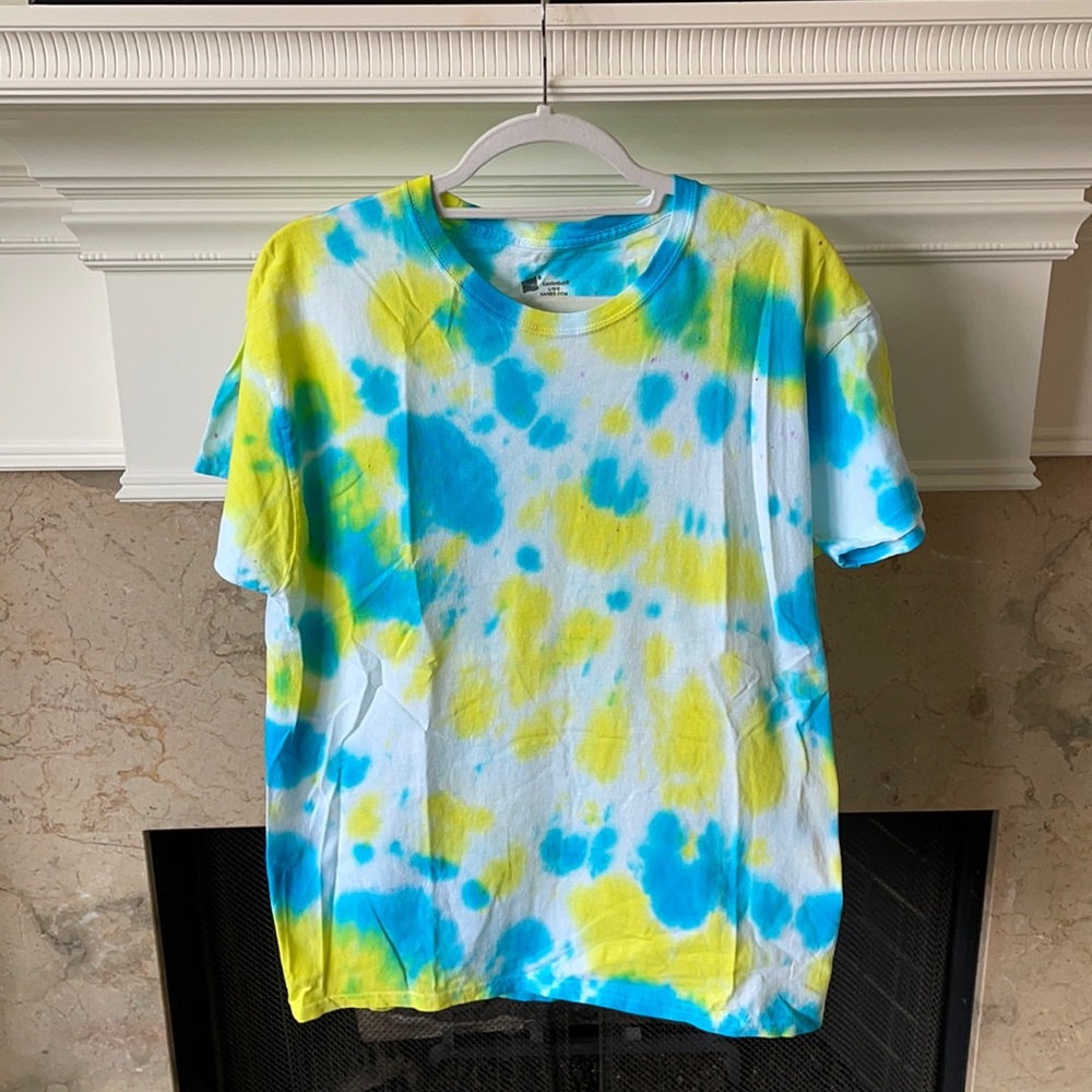Yellow, Blue & Purple Tie Die T-Shirt- L